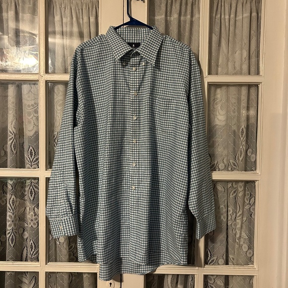 Men’s Stafford White Green Plaid Shirt Button Up Collared Long Sleeve 18R 34-35 - Picture 1 of 3